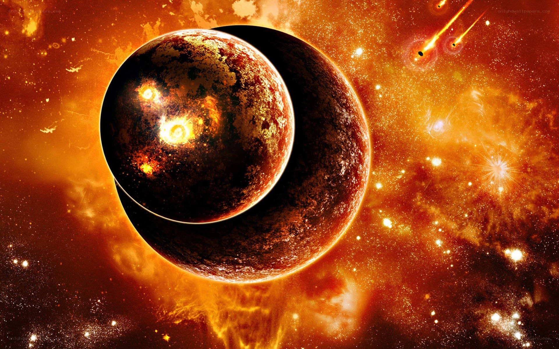 planets in fiery space