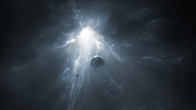 Planets in Nebula — Black, Dramatic, Digital Art, Stars