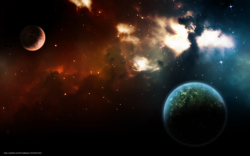 Planets in Nebula — Black, Dramatic, Night, Digital Art, Stars