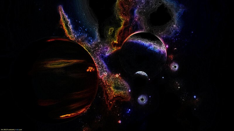 Planets in Nebula — Black, Dramatic, Night, Digital Art