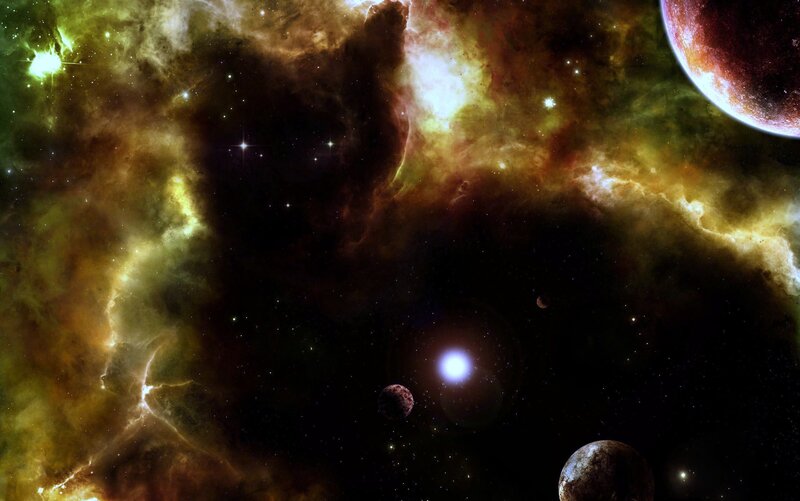 Planets in Nebula — Black, Dramatic, Night