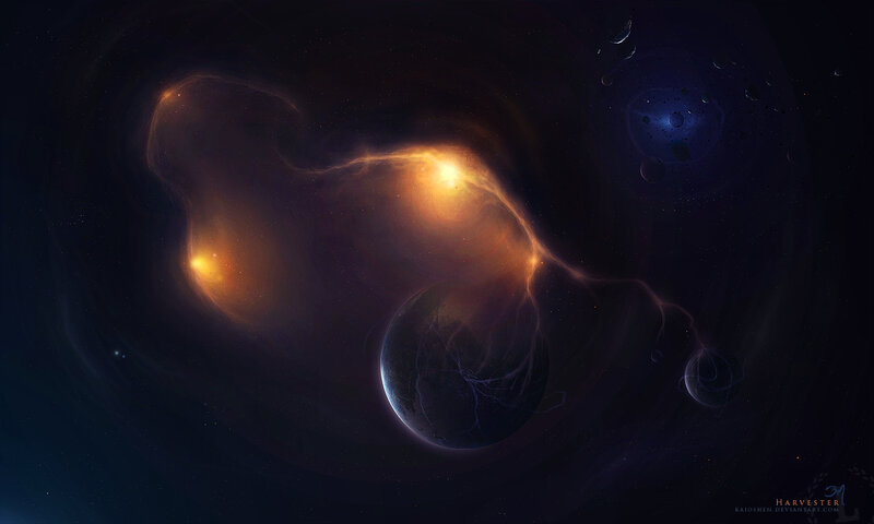 Planets in Nebula — Black, Dramatic