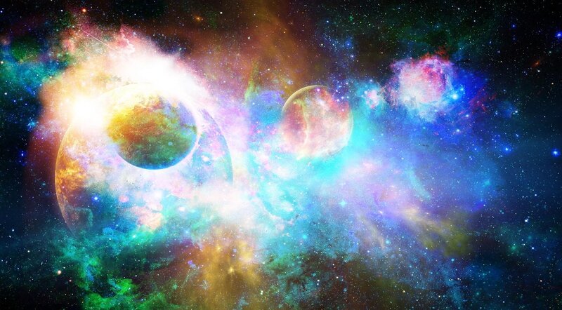 Planets in Nebula — Blue, Cosmic, Digital Art, Stars, Space