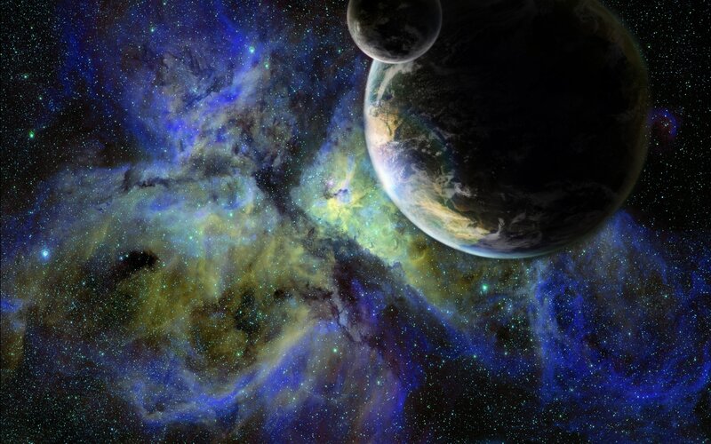 Planets in Nebula — Blue, Cosmic, Digital Art, Stars