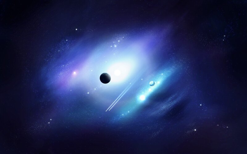 Planets in Nebula — Blue, Cosmic, Night, Digital Art, Stars, Comet