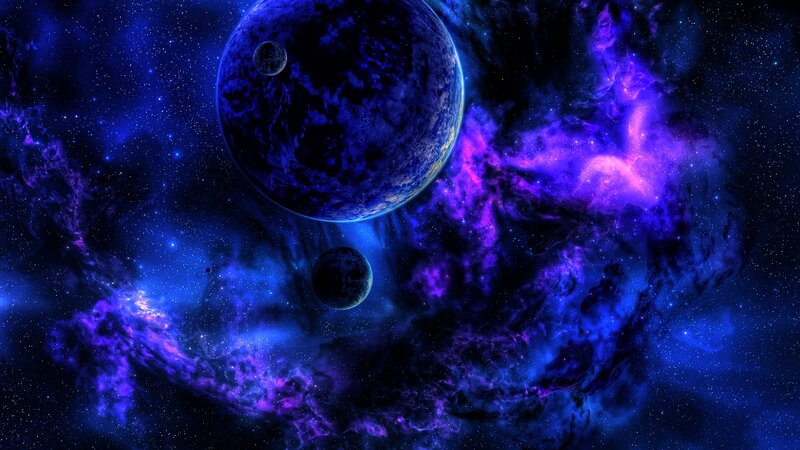 Planets in Nebula — Blue, Cosmic, Night