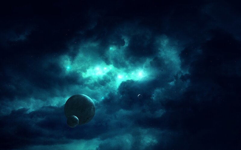 Planets in Nebula — Blue, Dark, Night