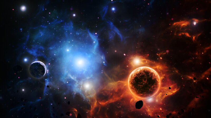 Planets in Nebula — Blue, Dramatic, Digital Art, Stars, Asteroids