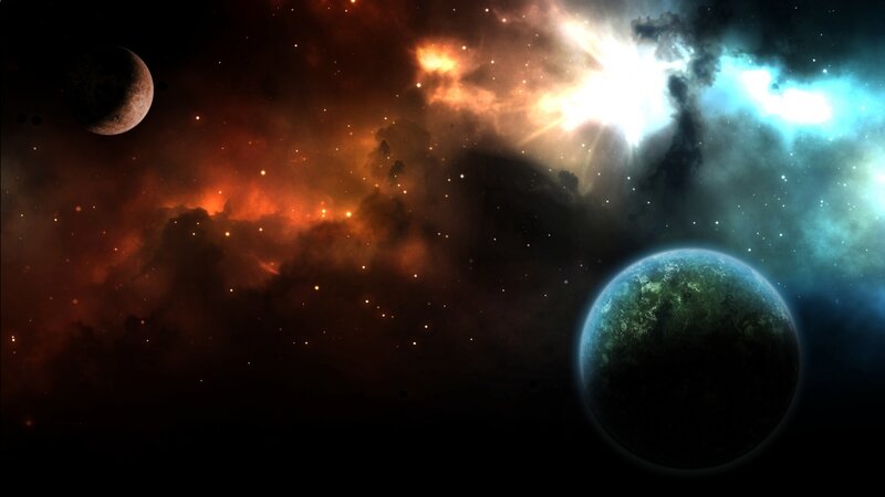 Planets in Nebula — Blue, Dramatic, Digital Art, Stars, Planet