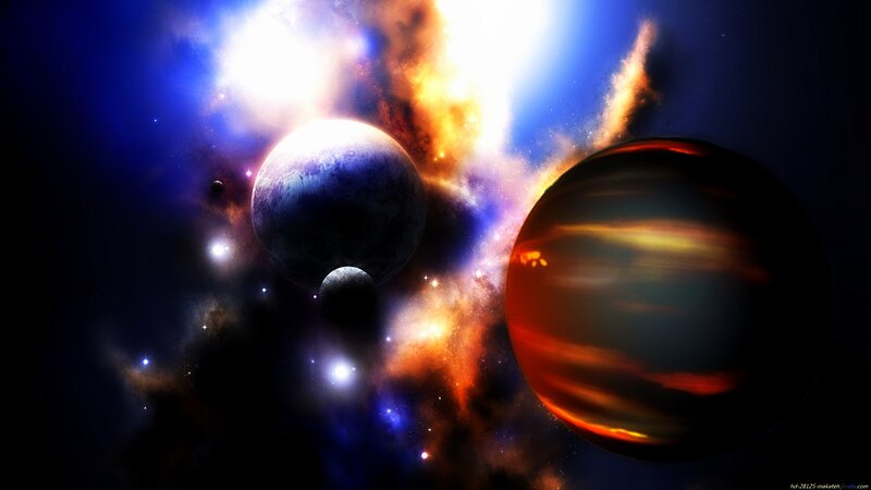 Planets in Nebula — Blue, Dramatic, Digital Art, Stars, Space