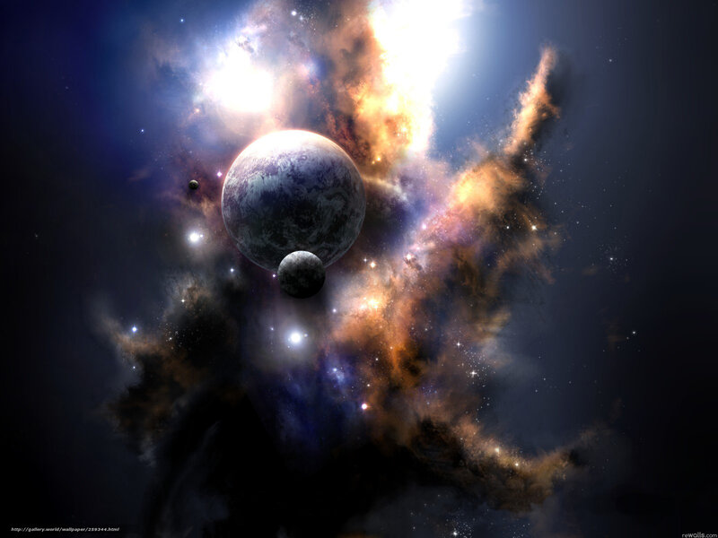 Planets in Nebula — Blue, Dramatic, Night, Digital Art, Stars