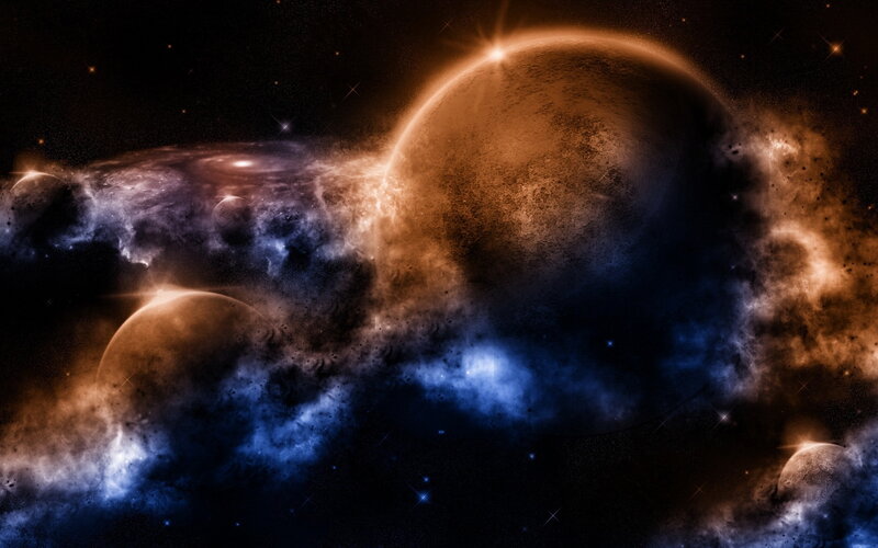 Planets in Nebula — Blue, Dramatic