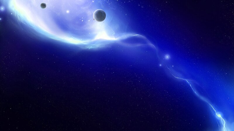 Planets in Nebula — Blue, Serene, Night, Digital Art