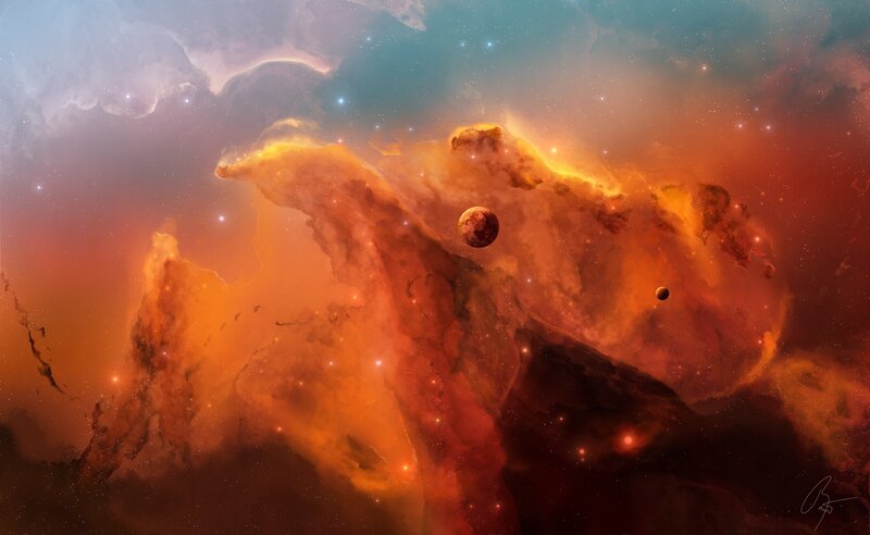 Planets in Nebula — Orange, Red