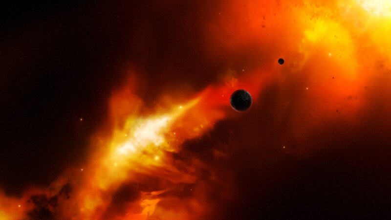 Planets in Nebula — Orange, Stars
