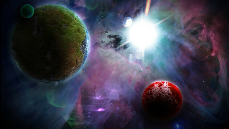 Planets in Nebula — Purple, Cosmic, Digital Art, Star