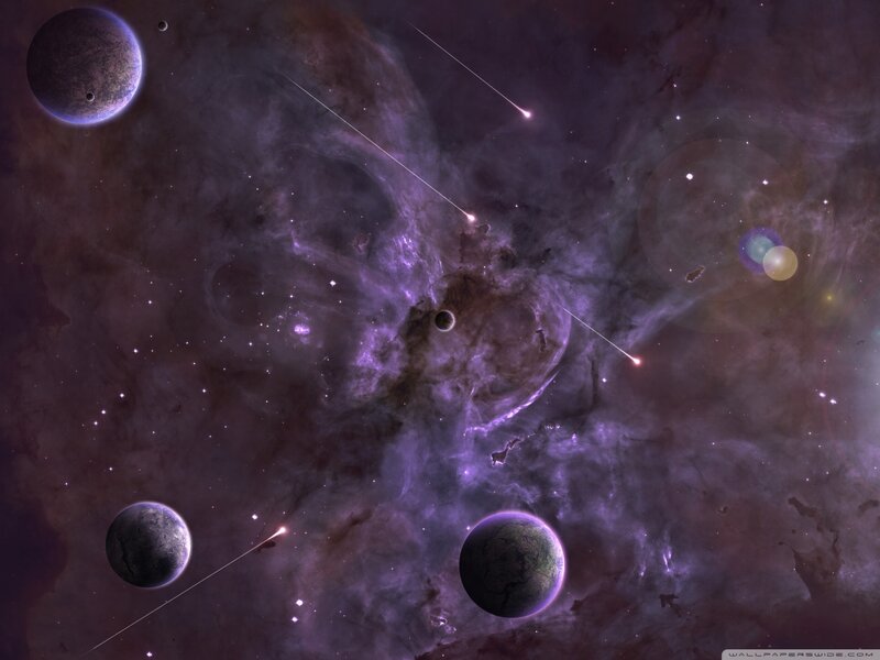 Planets in Nebula — Purple, Cosmic, Digital Art, Stars, Comet