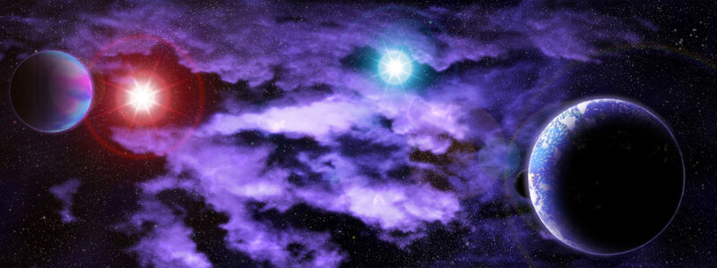 Planets in Nebula — Purple, Cosmic, Digital Art, Stars, Planet, Black
