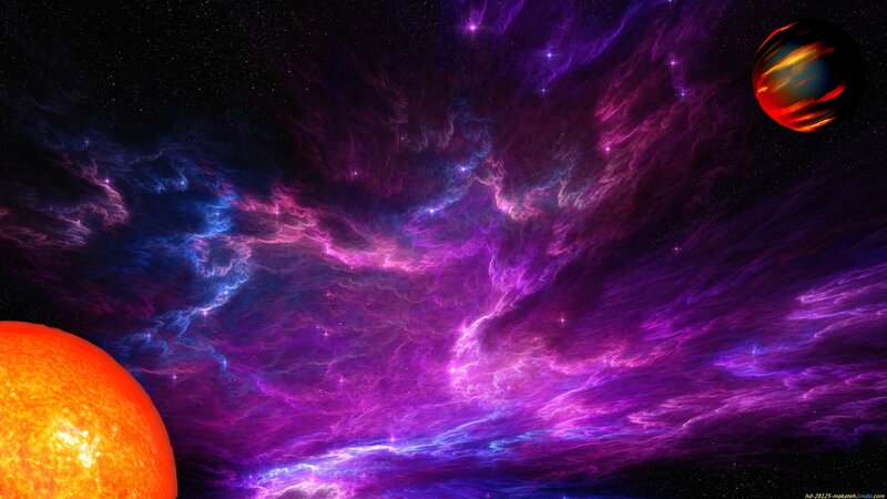 Planets in Nebula — Purple, Cosmic, Night, Digital Art, Stars, Planet