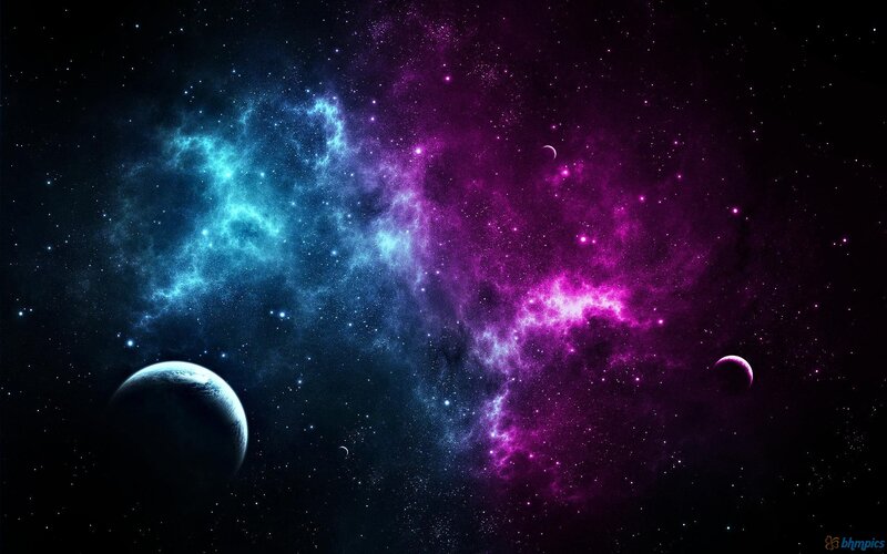 Planets in Nebula — Purple, Cosmic, Night, Digital Art