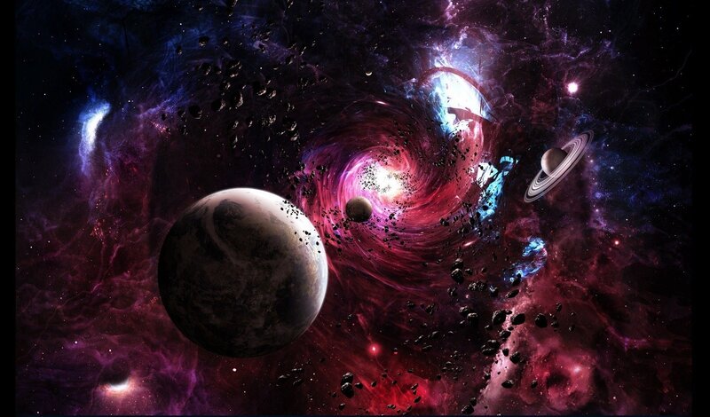 Planets in Nebula — Purple, Dramatic, Digital Art, Asteroids