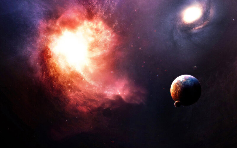 Planets in Nebula — Purple, Dramatic, Digital Art, Planet