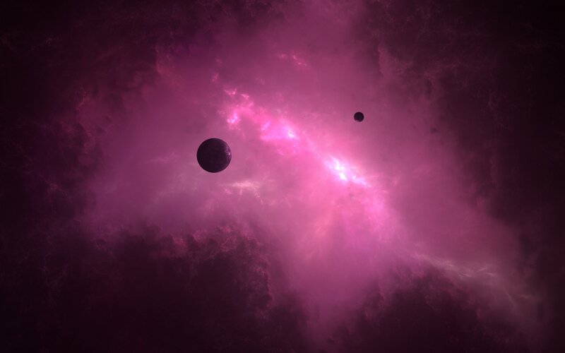 Planets in Nebula — Purple, Dramatic, Digital Art, Space