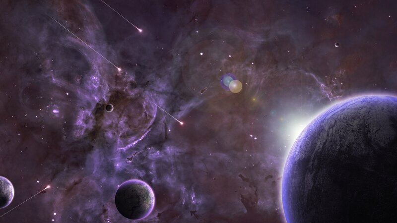 Planets in Nebula — Purple, Dramatic, Digital Art, Stars, Comet
