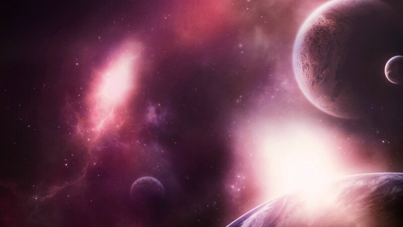 Planets in Nebula — Purple, Dramatic, Digital Art, Stars, Planet, Pink