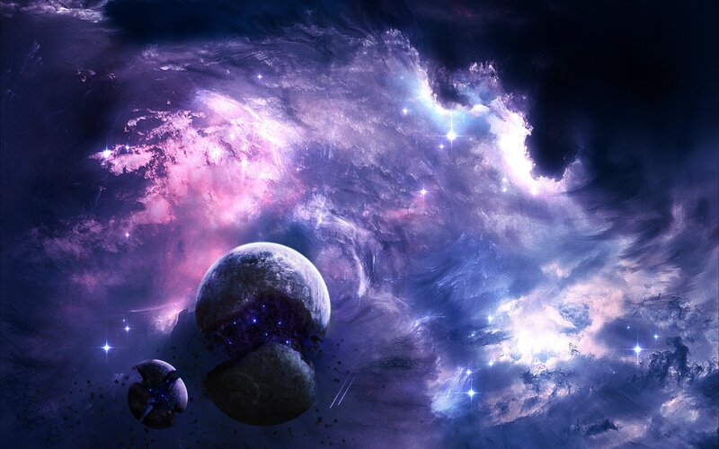 Planets in Nebula — Purple, Dramatic, Digital Art, Stars, Space Debris