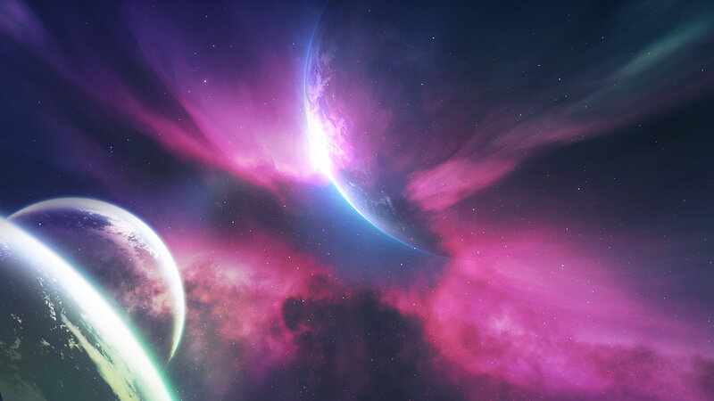 Planets in Nebula — Purple, Dramatic, Digital Art, Stars, Space