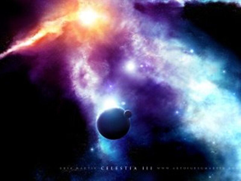 Planets in Nebula — Purple, Dramatic, Digital Art, Stars