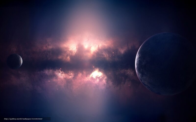 Planets in Nebula — Purple, Dramatic, Night, Digital Art, Stars, Planet