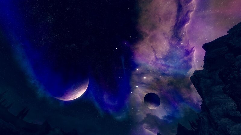 Planets in Nebula — Purple, Dramatic, Night, Digital Art, Stars, Rocky Terrain