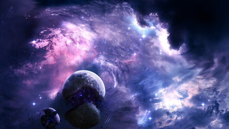 Planets in Nebula — Purple, Dramatic, Night, Digital Art, Stars