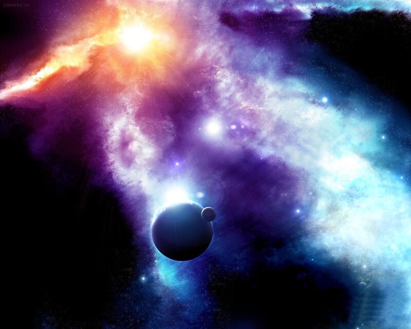 Planets in Nebula — Purple, Dramatic, Night, Digital Art