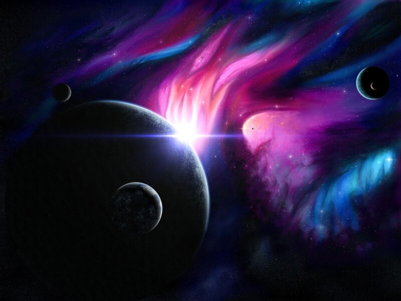 Planets in Nebula — Purple, Dramatic, Night
