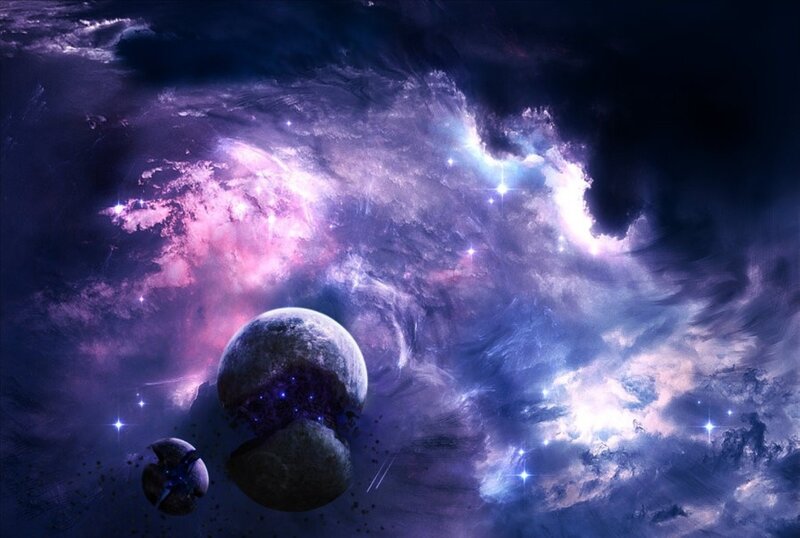 Planets in Nebula — Purple, Dramatic