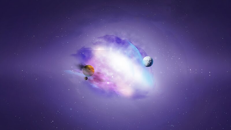 Planets in Nebula — Purple, Serene, Night, Digital Art