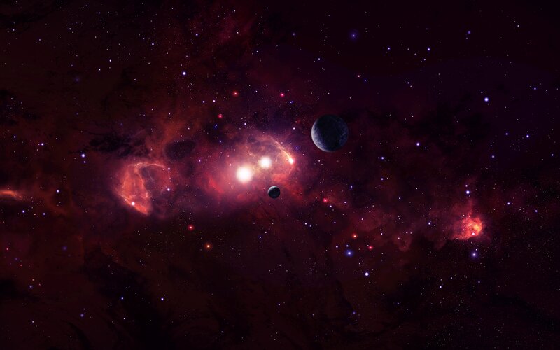 Planets in Nebula — Red, Cosmic, Night