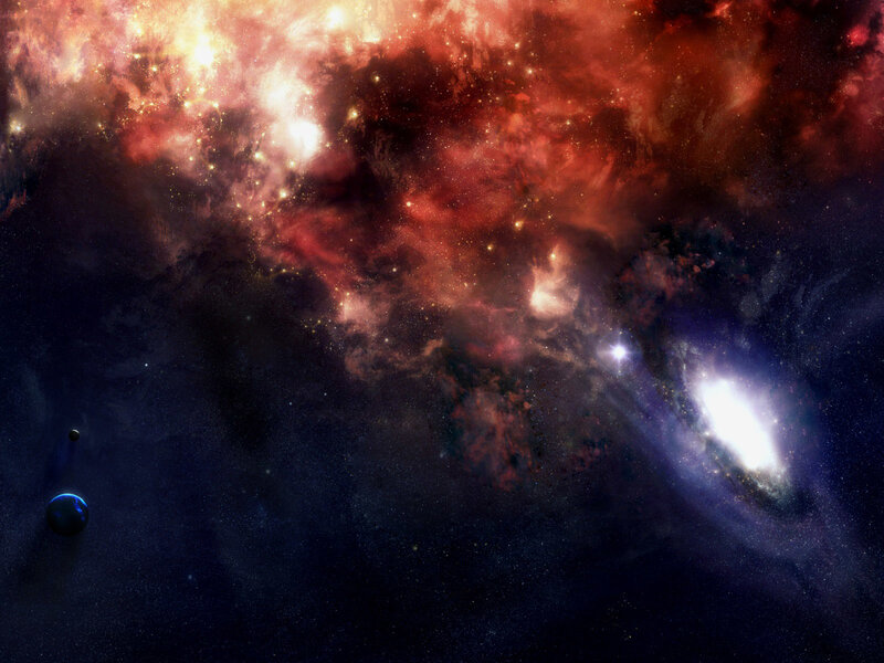 Planets in Nebula — Red, Dramatic, Digital Art, Stars, Galaxy