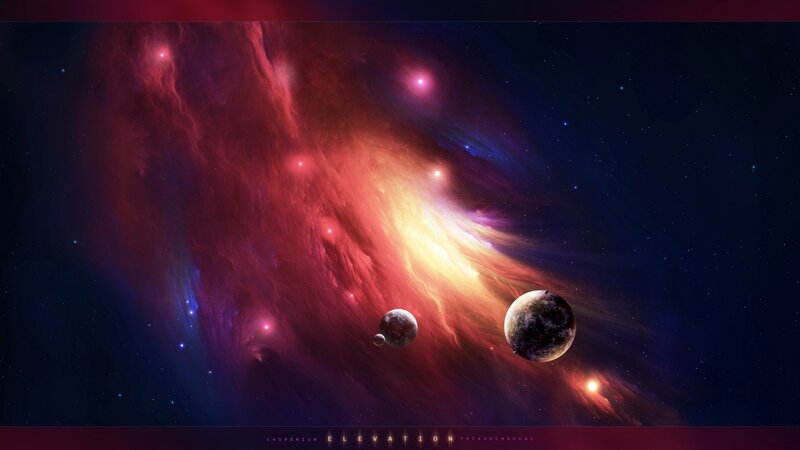 Planets in Nebula — Red, Dramatic, Night