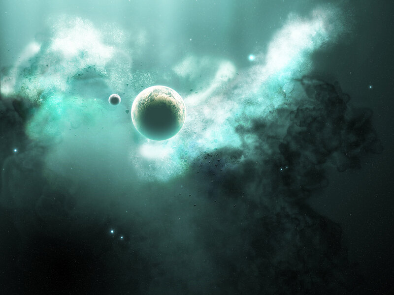 Planets in Nebula — Teal, Cosmic