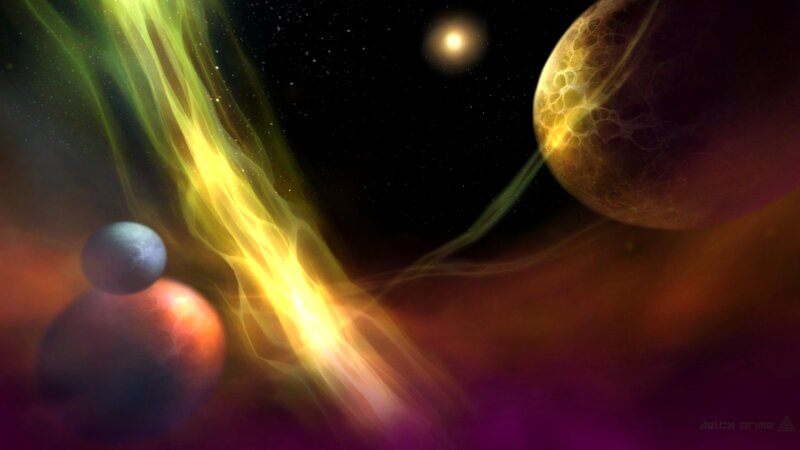 Planets in Nebula — Yellow, Dramatic