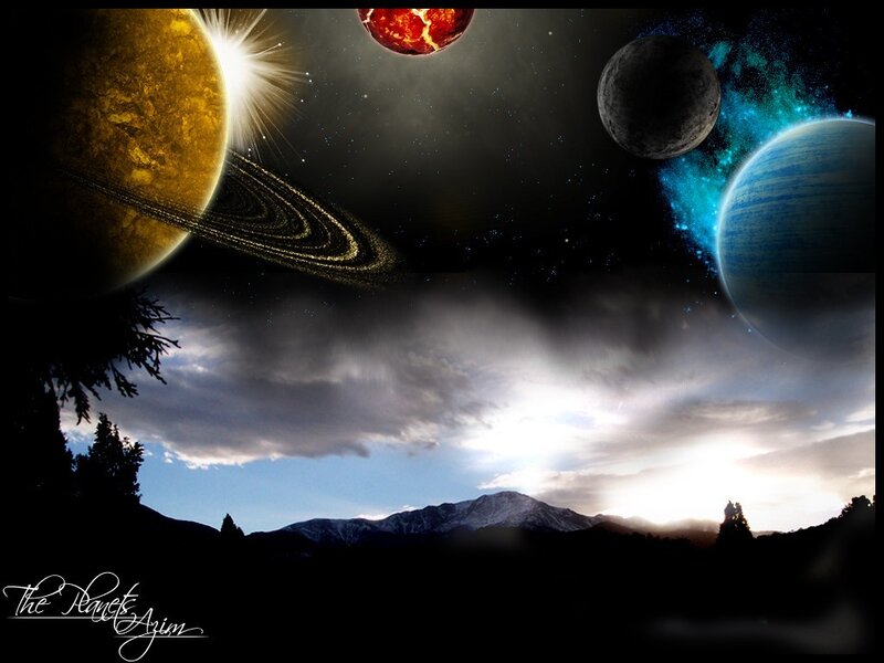 Planets in Night Sky — Blue