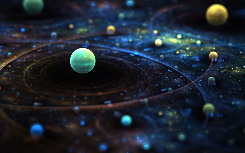 Planets in Orbit — Blue, Cosmic, Digital Art, Stars, Nebula, Orbits