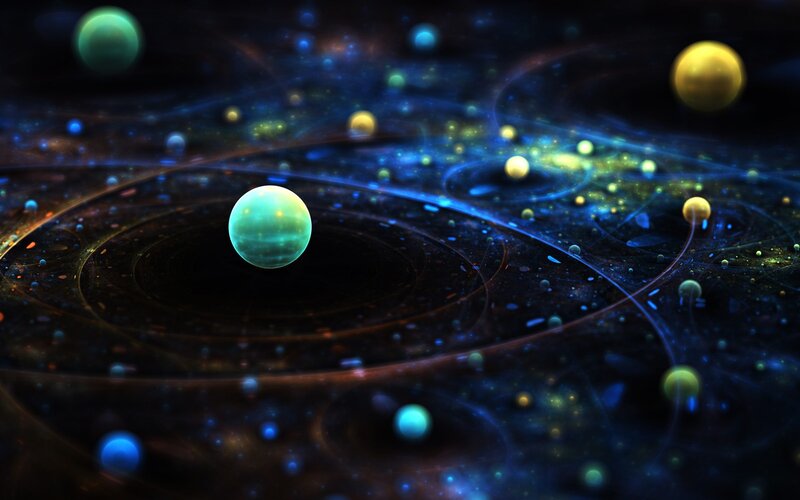 Planets in Orbit — Blue, Cosmic, Digital Art, Stars, Nebula
