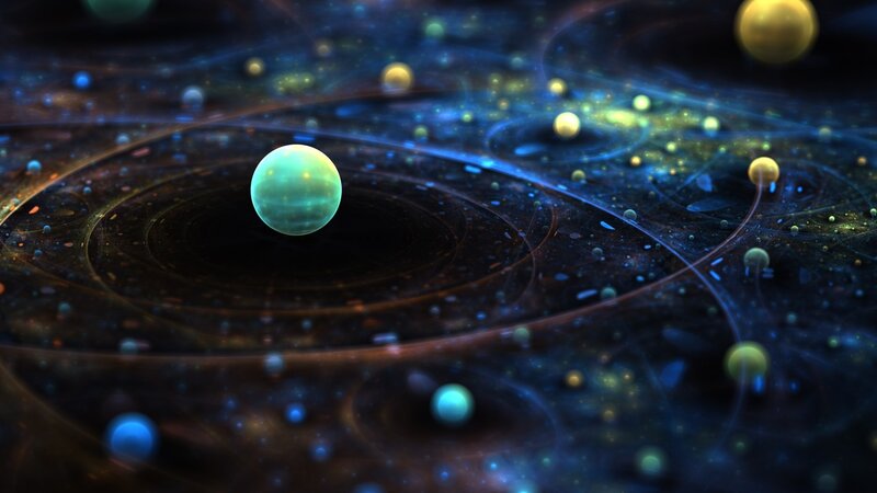 Planets in Orbit — Blue, Cosmic, Digital Art