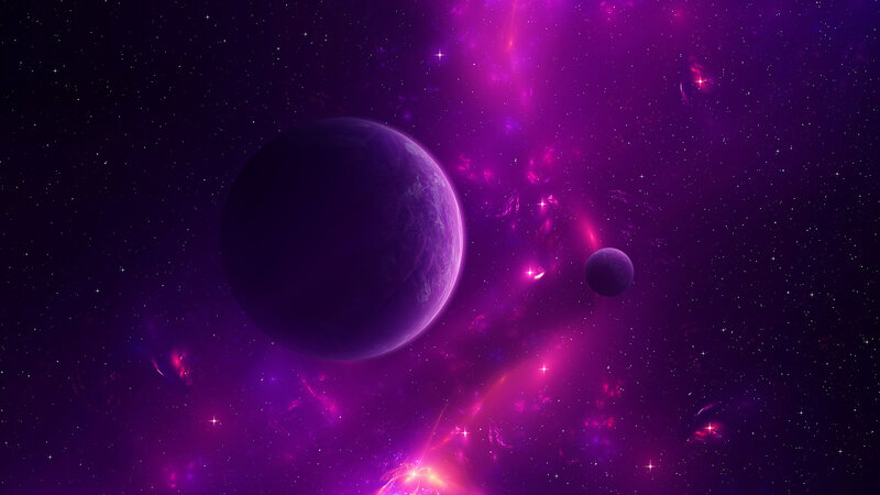 Planets in Purple Nebula — Cosmic, Night