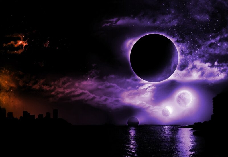 Planets in Purple Sky